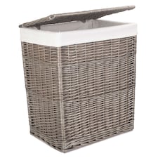 Antique Wash Slim Wicker Laundry Basket | White | White