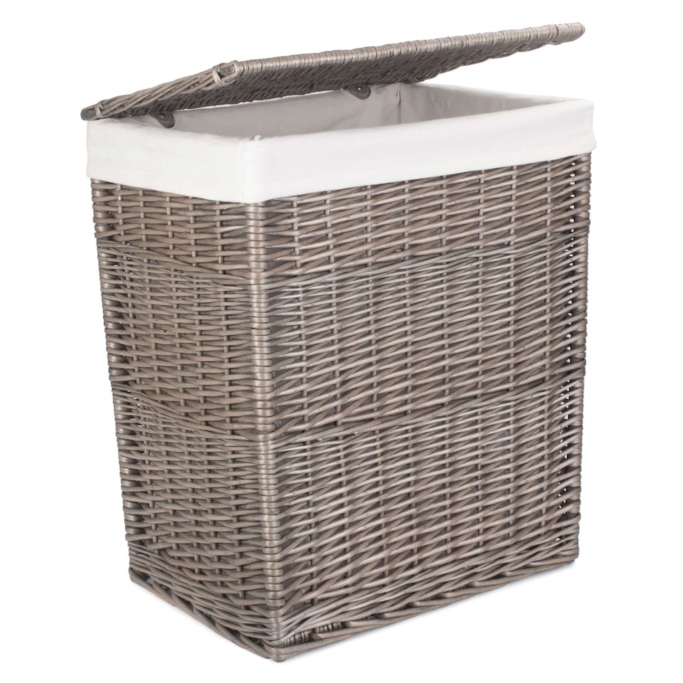 image 1 of Antique Wash Slim Wicker Laundry Basket | White | White