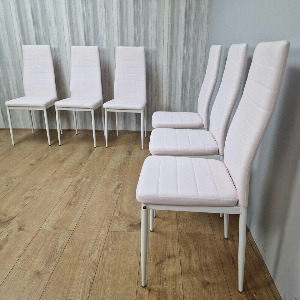 image 1 of Dining Chairs Set of 6 Pink Leather Kitchen Chairs Pink
