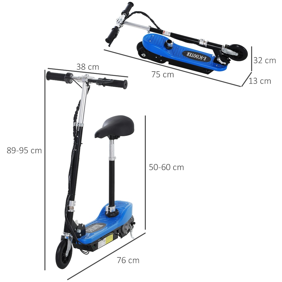 image 1 of HOMCOM Foldable Scooter 120W w/ Adjustable Height and Brake, Blue