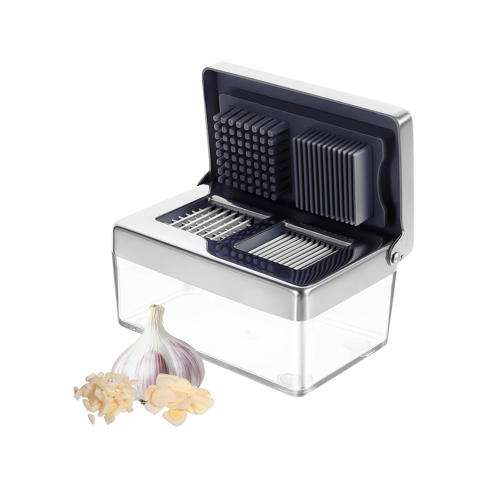 image 1 of Gourmet Easy 2-in-1 Garlic Press & Ultra-Thin Slicer - Silver