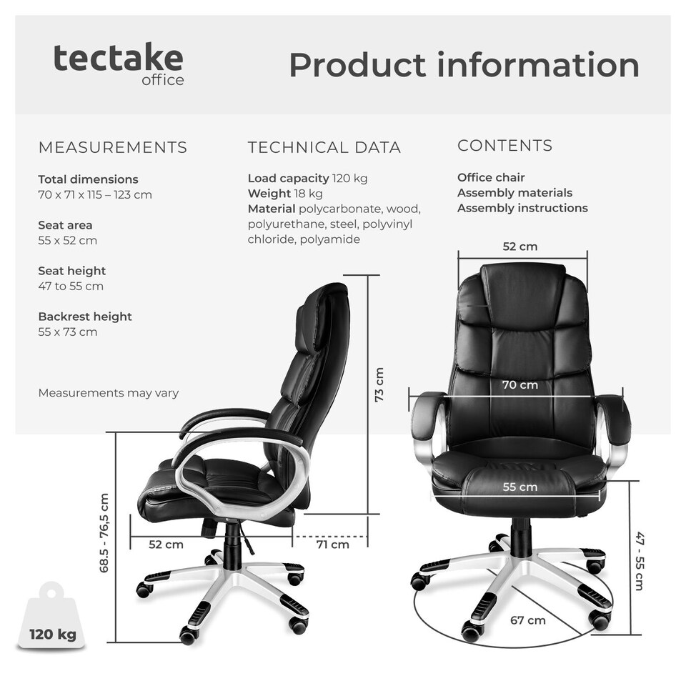 image 1 of Office Chair Jonas - stepless height adjustment, ergonomic, thick padding | Black | black | One Size | 1