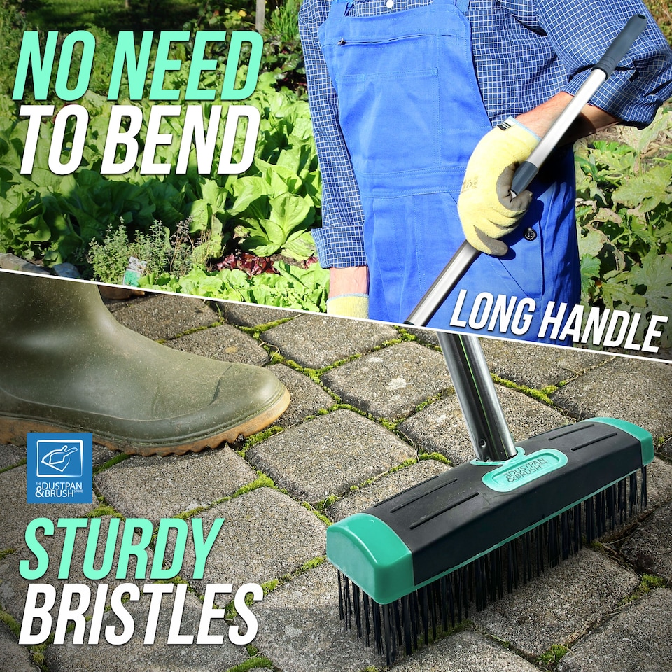 image 1 of Long Handled Wire Moss and Weed Brush Heavy Duty Patio Scrubber