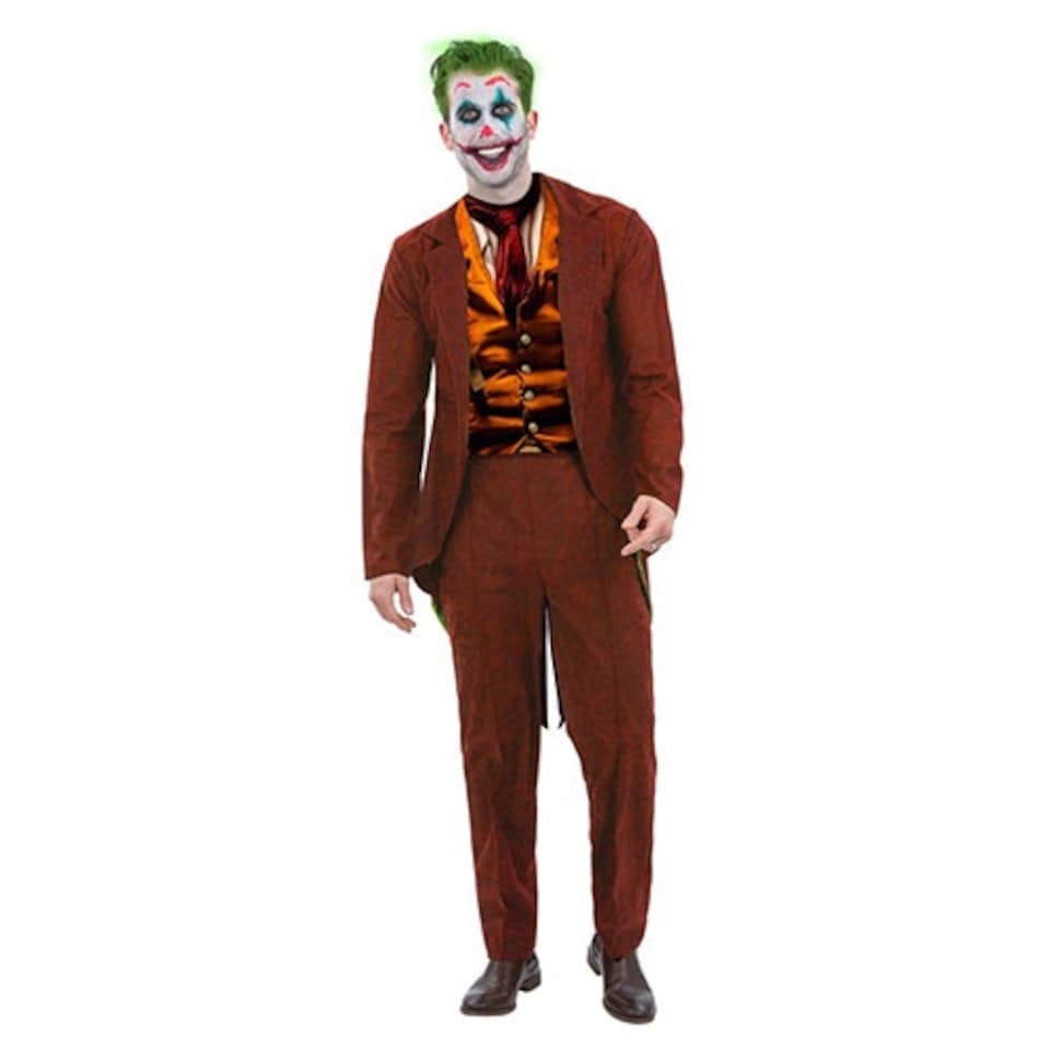 image 1 of Modern Trickster Clown Burgundy Suit Fancy Dress Costume Adult Mens Medium