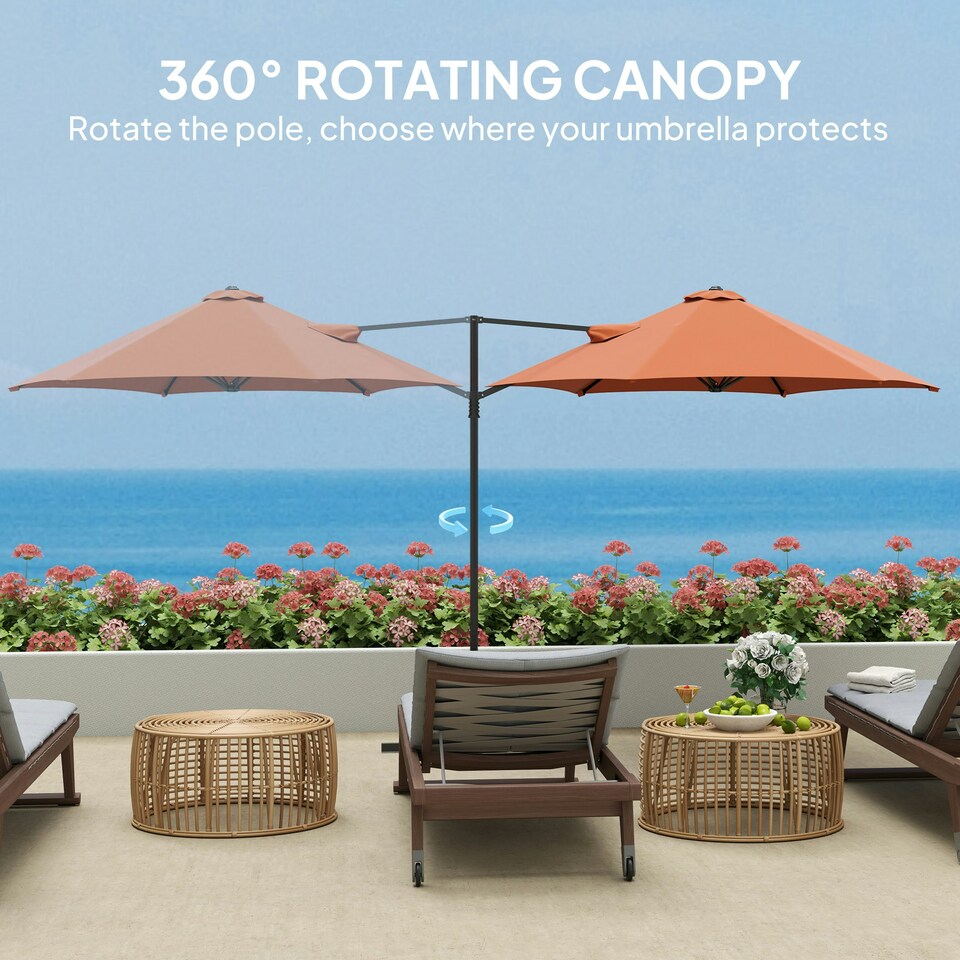 image 1 of Outsunny 2.5M Offset Roma Patio Umbrella W/ 360° Rotation, Orange Orange