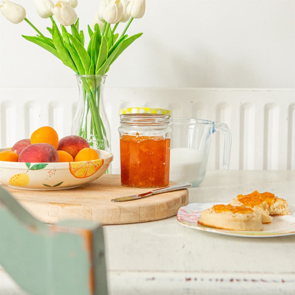 image 1 of Argon Tableware Glass Jam Jars with Yellow Gingham Lids - 380ml - Pack of 6