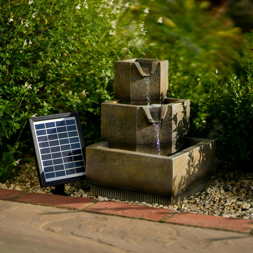 image 1 of Primrose Solar Tiered Coba Square Water Feature with Lights 37cm