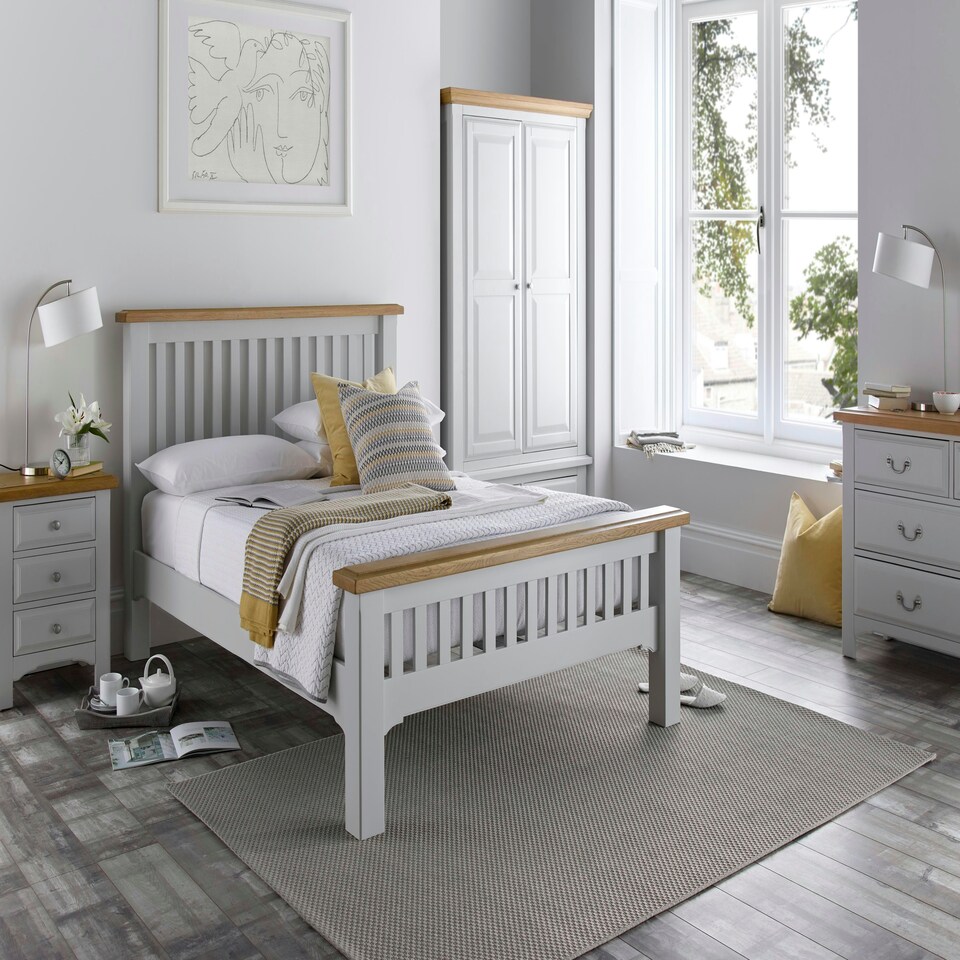 image 1 of 5ft King Size Real oak & Light Grey Solid,strong,wood bed frame.Wooden bedstead