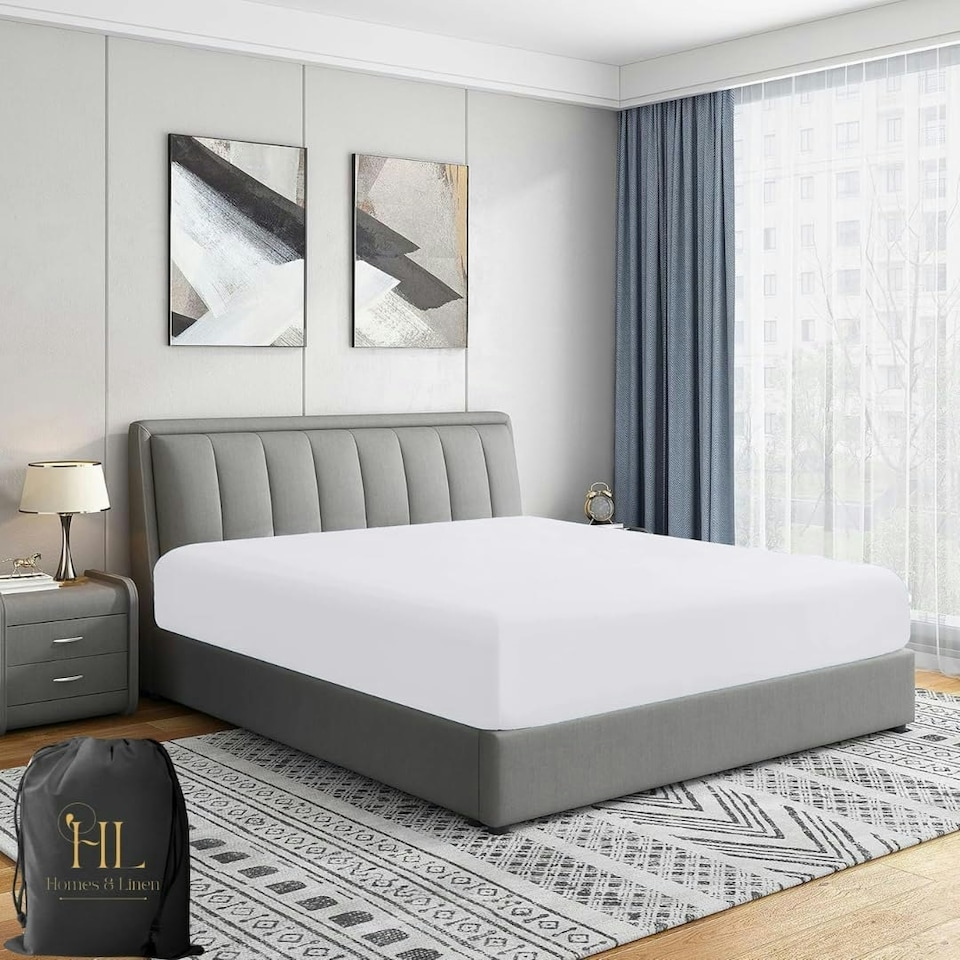 image 1 of Homes-Linen Microfiber Fitted Sheet – Soft & Cozy Wrinkle-Resistant Deep Pocket 10 inch (25 cm) Hypoallergenic Breathable Easy Care White | Super King