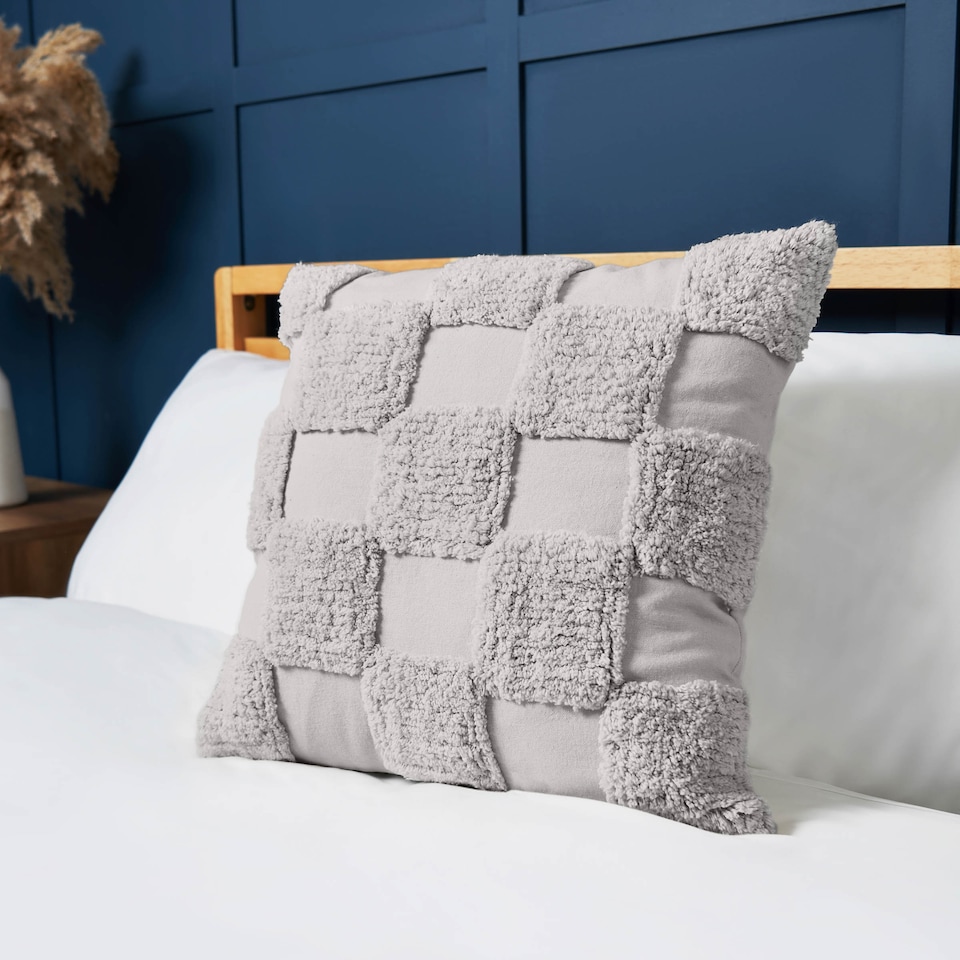 image 1 of BHS Cotton Tufted Checkerboard Cushion, Grey | Grey | Grey | 45 x 45cm | 1