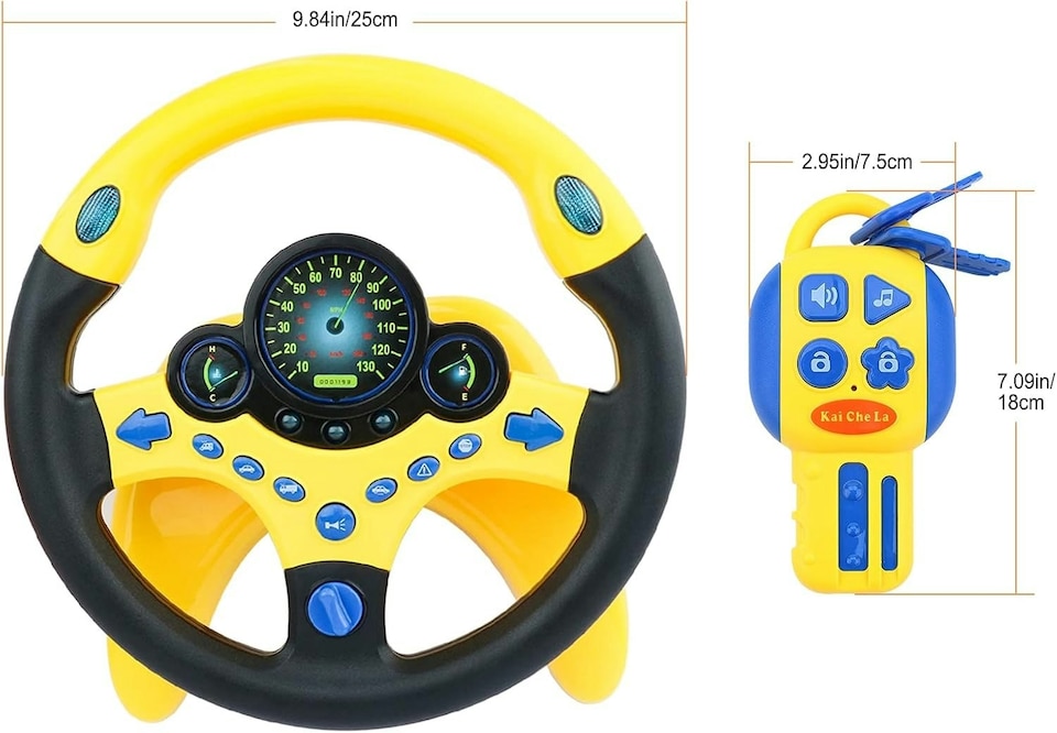 image 1 of Childrens Back Seat Driving Toy - 360degree Steering Wheel with Lights, Sounds & Suction Mount