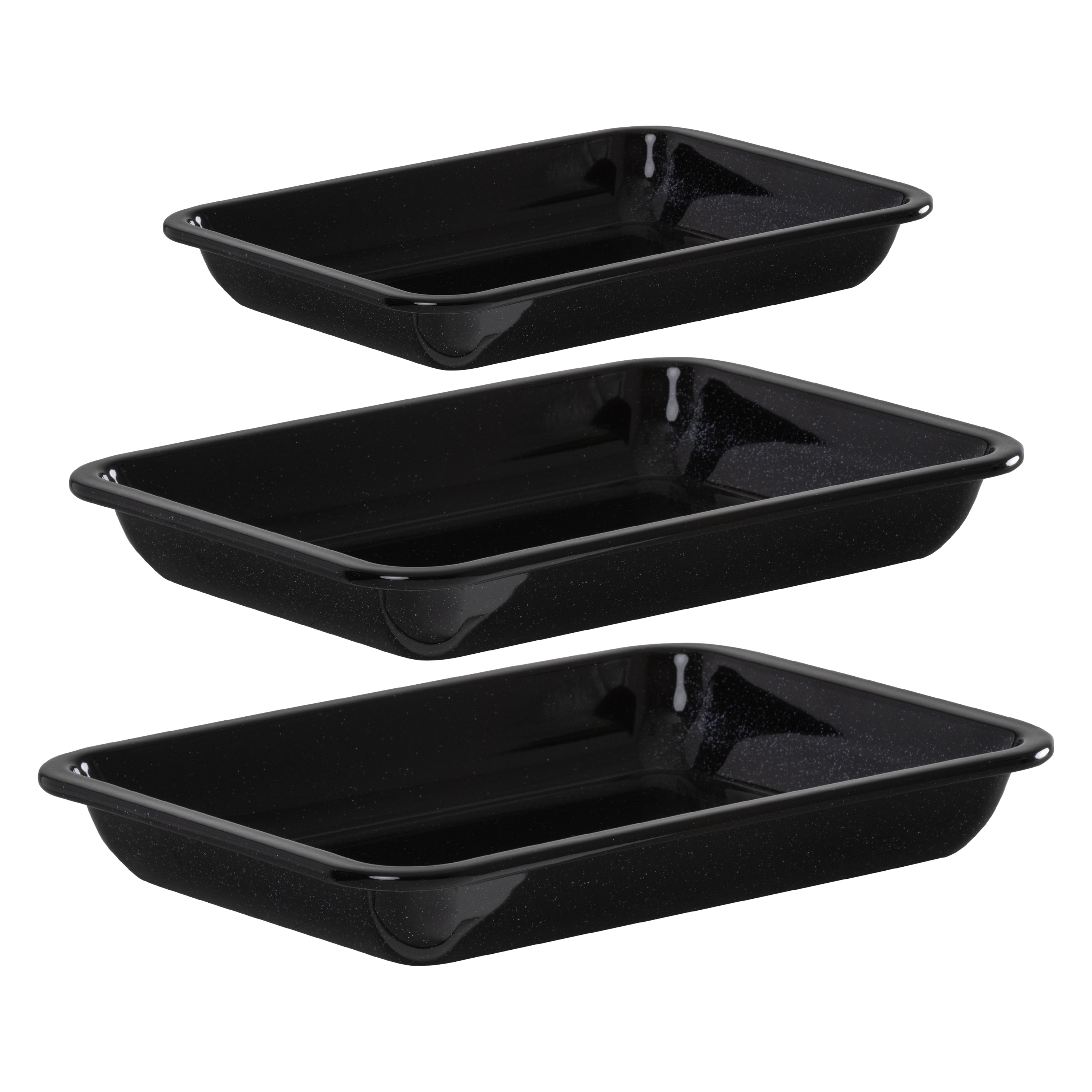 BetterWare PFAS-Free Classic Enamel 3 Piece Multisize Roasting Tin Set Heavy Duty Carbon Steel with Vitreous Enamel Coating Easy Clean Bakeware for Me