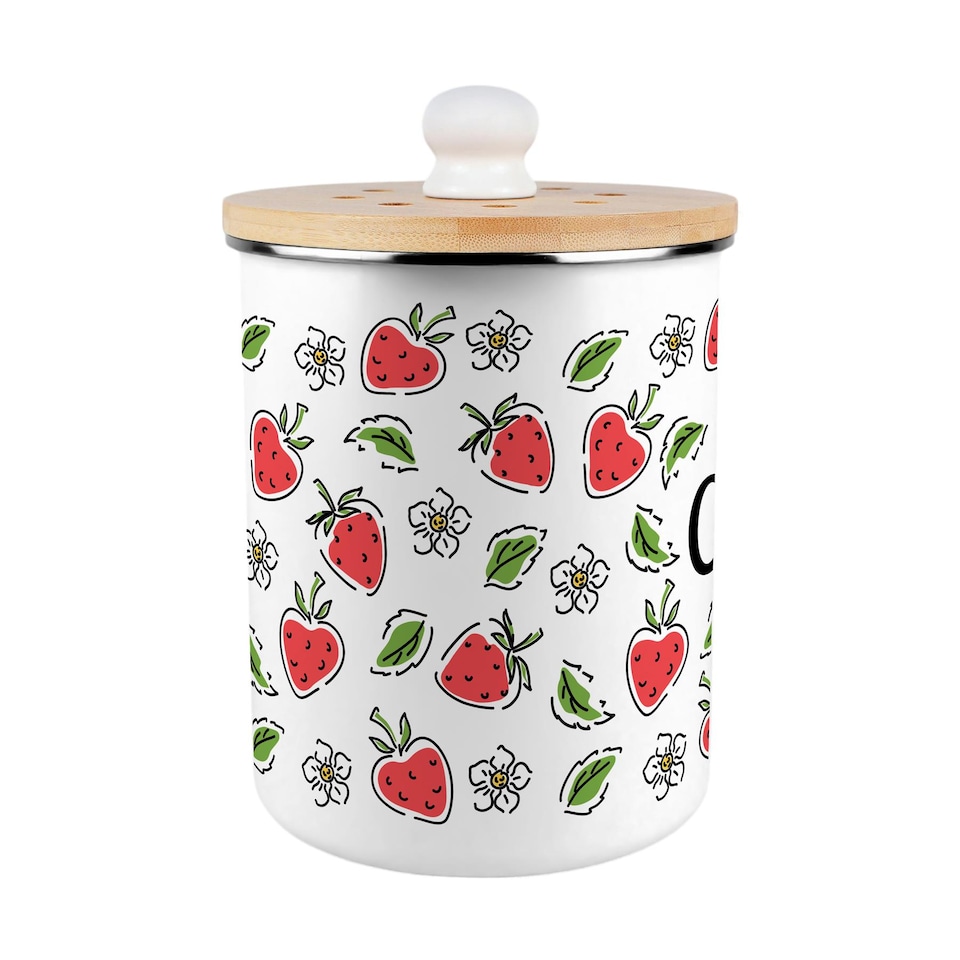 image 1 of Strawberry Flowers Compost Caddy - Metal 2L Decorative Kitchen Food Waste Bin
