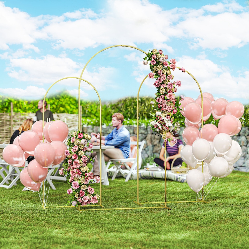 image 1 of Outsunny Wedding Arch Frame Set, 2.2, 2, 1.8 m Arch Backdrop Stand Gold Tone