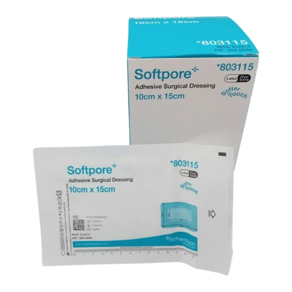 Softpore 10cm x 15cm Adhesive Surgical Dressings - Box of 50