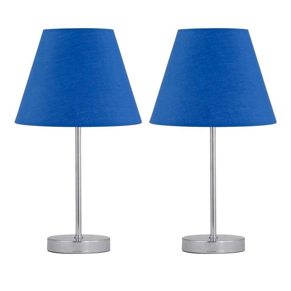 image 1 of Set of 2 Chrome Touch Operated Table Lamps with Navy Blue Shades