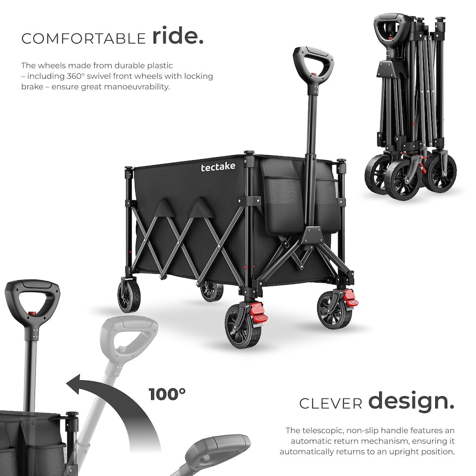 image 1 of Folding Trolley RollRider with Telescopic Handle and Front Swivel Wheels | Black | black | 1