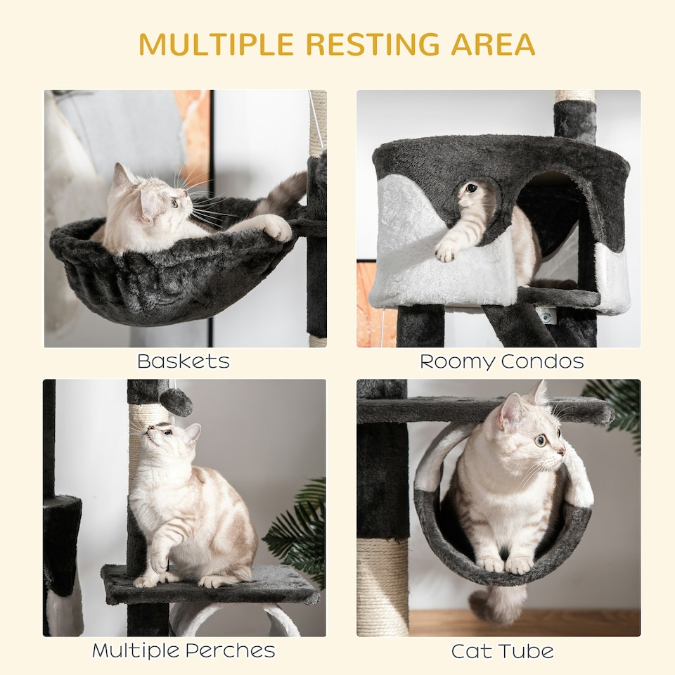 image 1 of PawHut Kitten Tower Adjustable 240-260cm, Scratch Posts, Houses, White