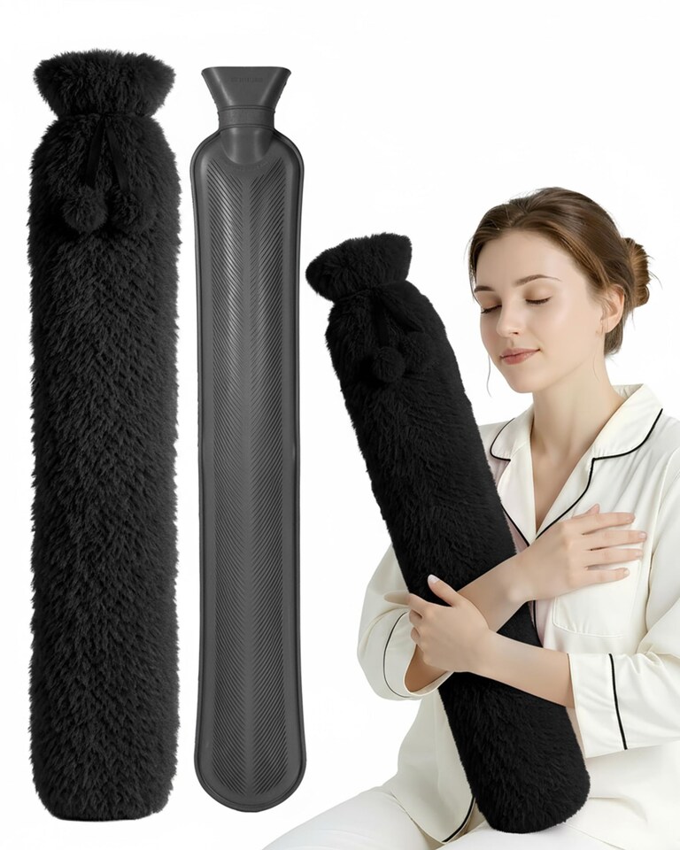 image 1 of Keplin Extra Long Hot Water Bottle 2 Litre Natural Rubber with Fleece Cover