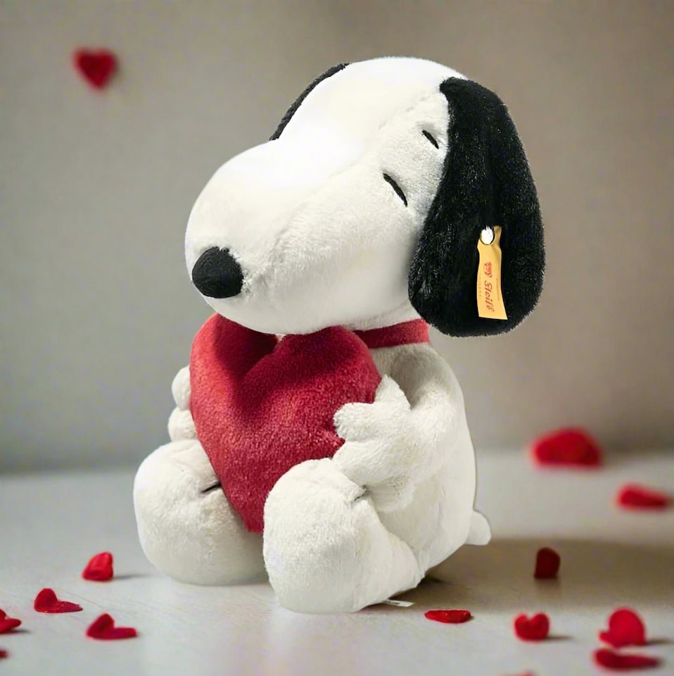 image 1 of Steiff Snoopy Red Love Heart Soft Toy | White | Red Heart