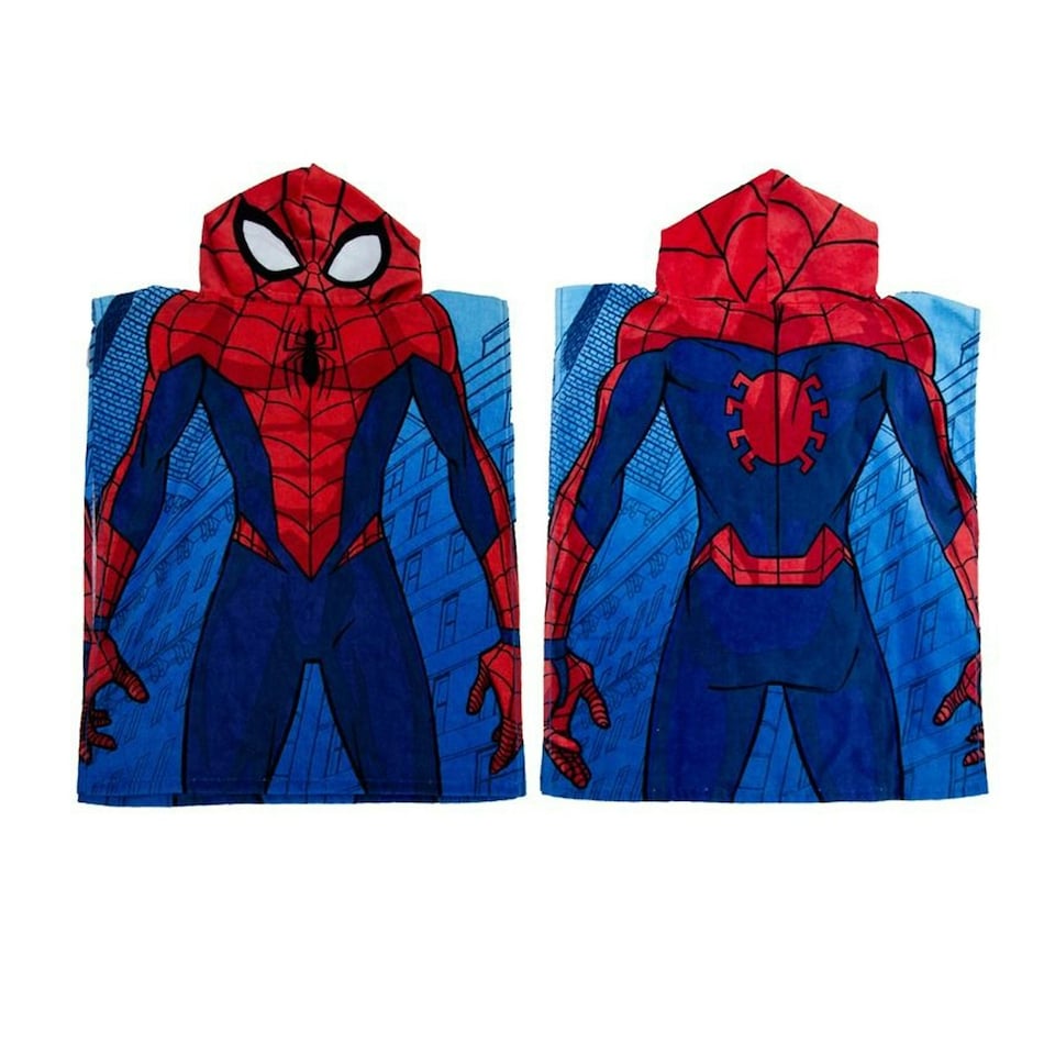 image 1 of Spider-Man Spider City Hooded Towel - Blue/Red/Black - One Size Blue | One size