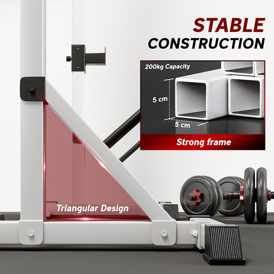 image 1 of HOMCOM Weights Bar Barbell Rack Squat Stand Adjustable Portable Weight Lifting Max Load 200kg, Suitable For Home Gym Training Work Out