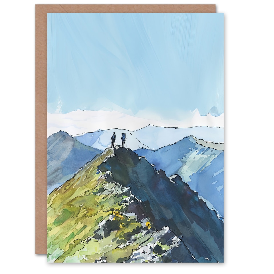 image 1 of Greeting Card Hikers on Helvellyn Mountain Ridge Landscape Farewell