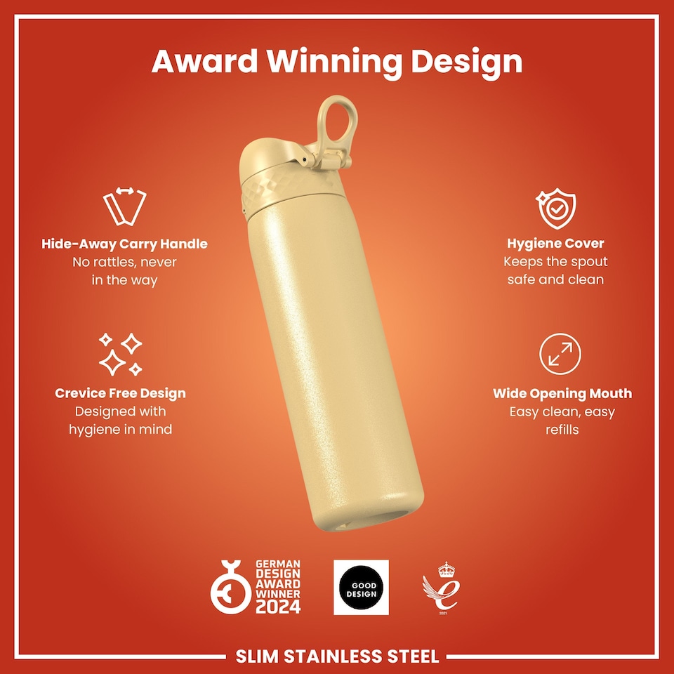 image 1 of Leak Proof Slim Water Bottle, Stainless Steel, 600ml (20oz) | Yellow | Desert | One Size