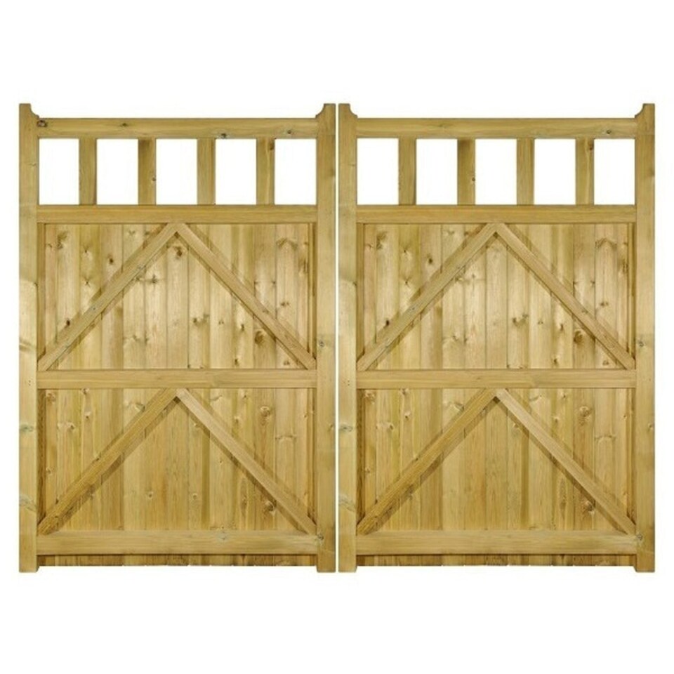 image 1 of Quorn Tall Double Garden Gate - Pressure Treated Scandinavian Redwood - W3000 x H1800 mm Brown