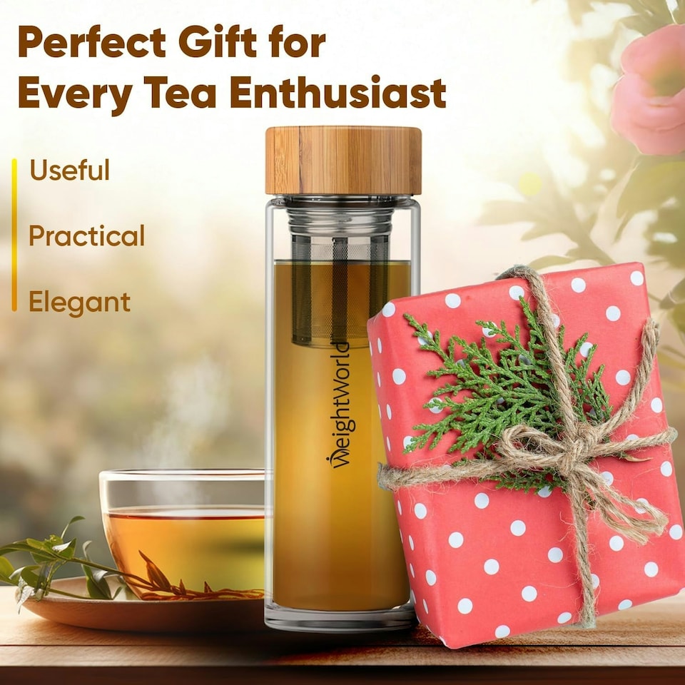 image 1 of Tea Infuser Bottle with Strainer - Bamboo Lid, Neoprene Sleeve - BPA-Free, Leakproof - Tea Lover Gift N/A | One Size