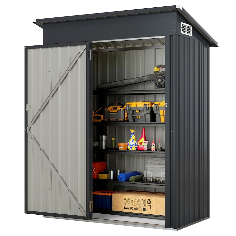 image 1 of COSTWAY All-Weather Storage Shed Utility Tool House w/Top Sloping Design-Grey