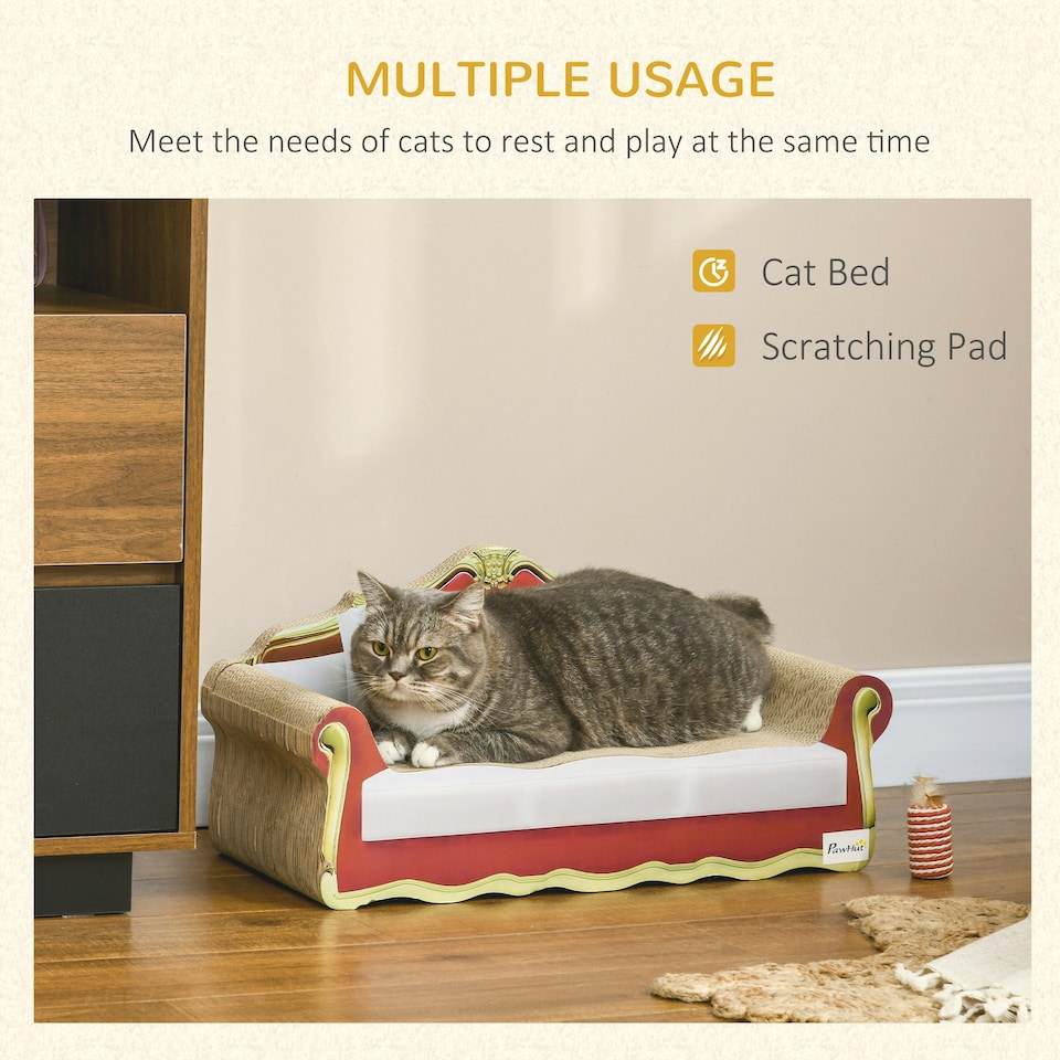 image 1 of PawHut Cat Scratcher Lounge Sofa Cardboard with Catnip, 58 x 29.5 x 29cm