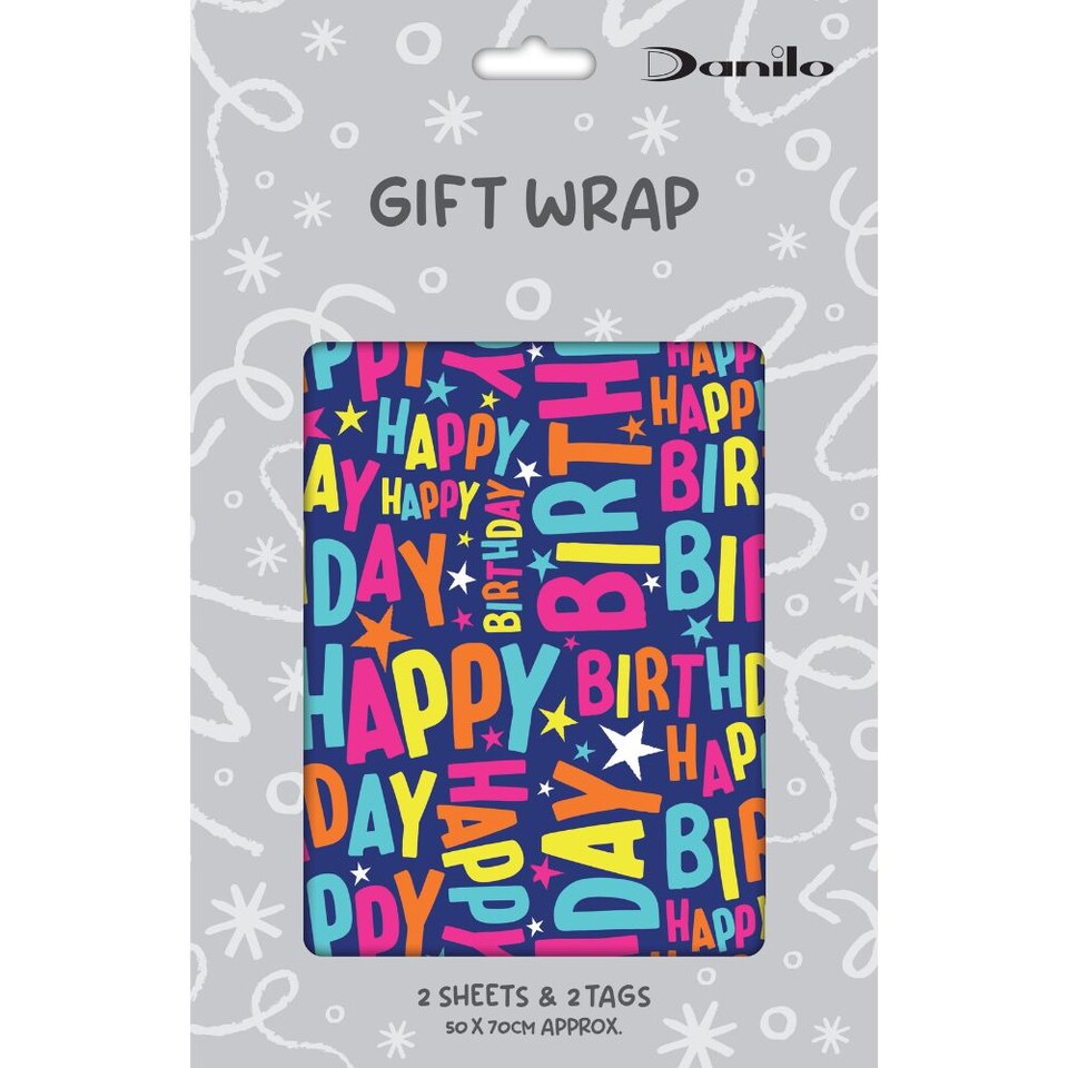 image 1 of Non-Licensed Happy Birthday 2 Sheet 2 Tag Gift Wrap