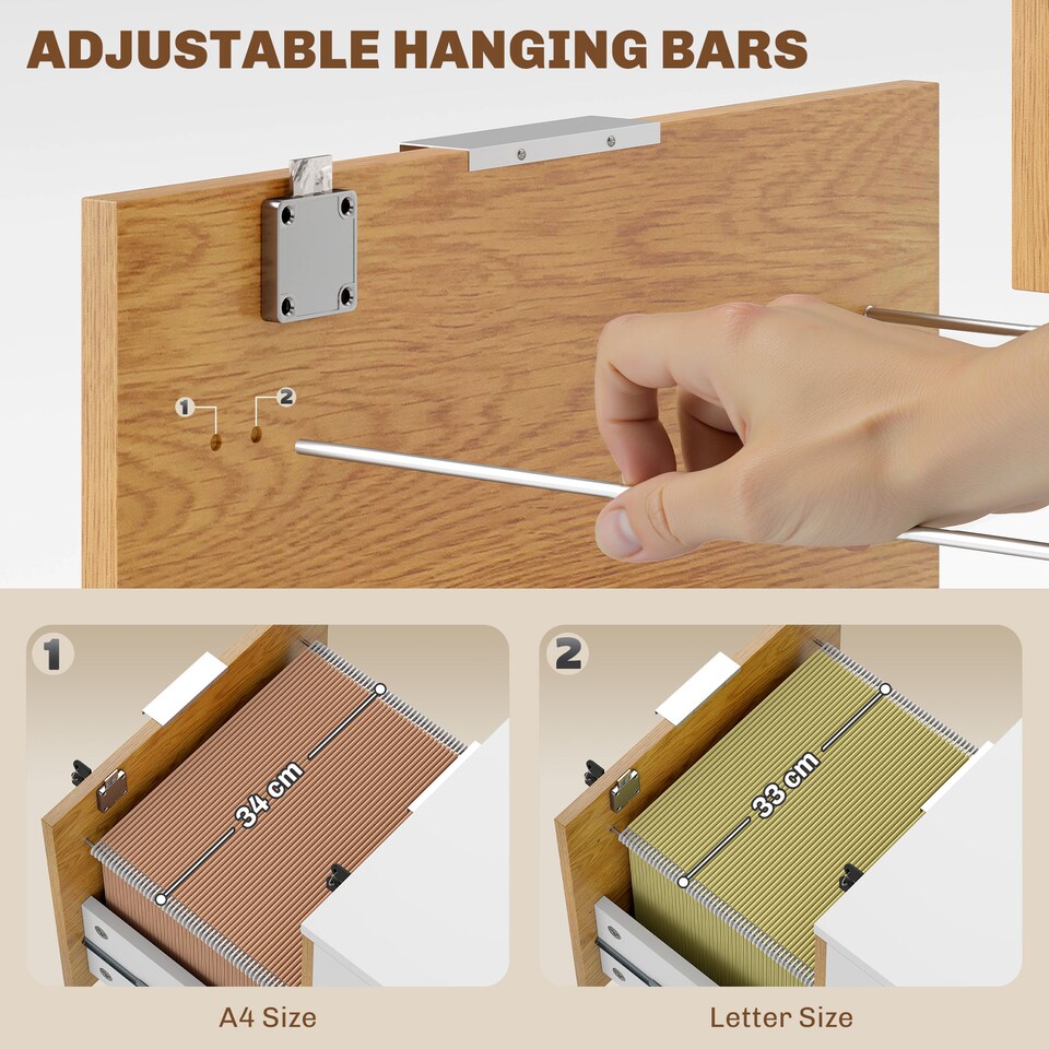 image 1 of HOMCOM 2 Drawer Filing Cabinet with Adjustable Hanging Bars for A4 and Letter