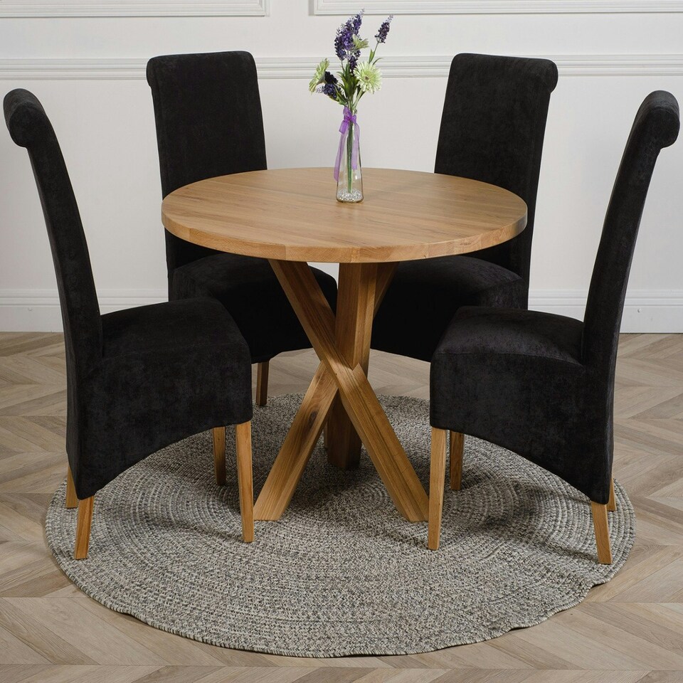 image 1 of Oregon Round Oak Dining Table with Montana Fabric Chairs Black