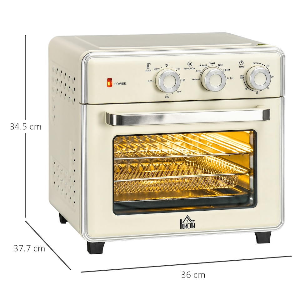 image 1 of HOMCOM 20L Countertop Mini Oven, 7-in-1 Toaster Oven with Warm, Broil, Toast, Bake, Air Fryer Setting, Timer, Adjustable Thermostat, 4 Dishwasher Safe Accessories, 1400W, Cream White