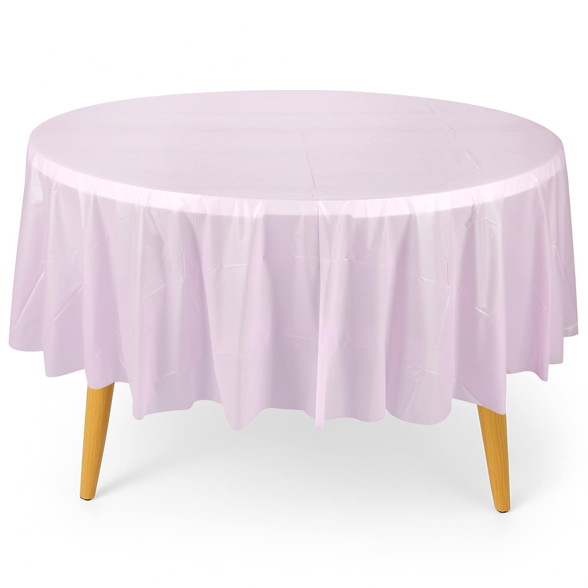 Neel Blue 84" Round PVC Tablecloth, Disposable Plastic Table Cover in Light Pink