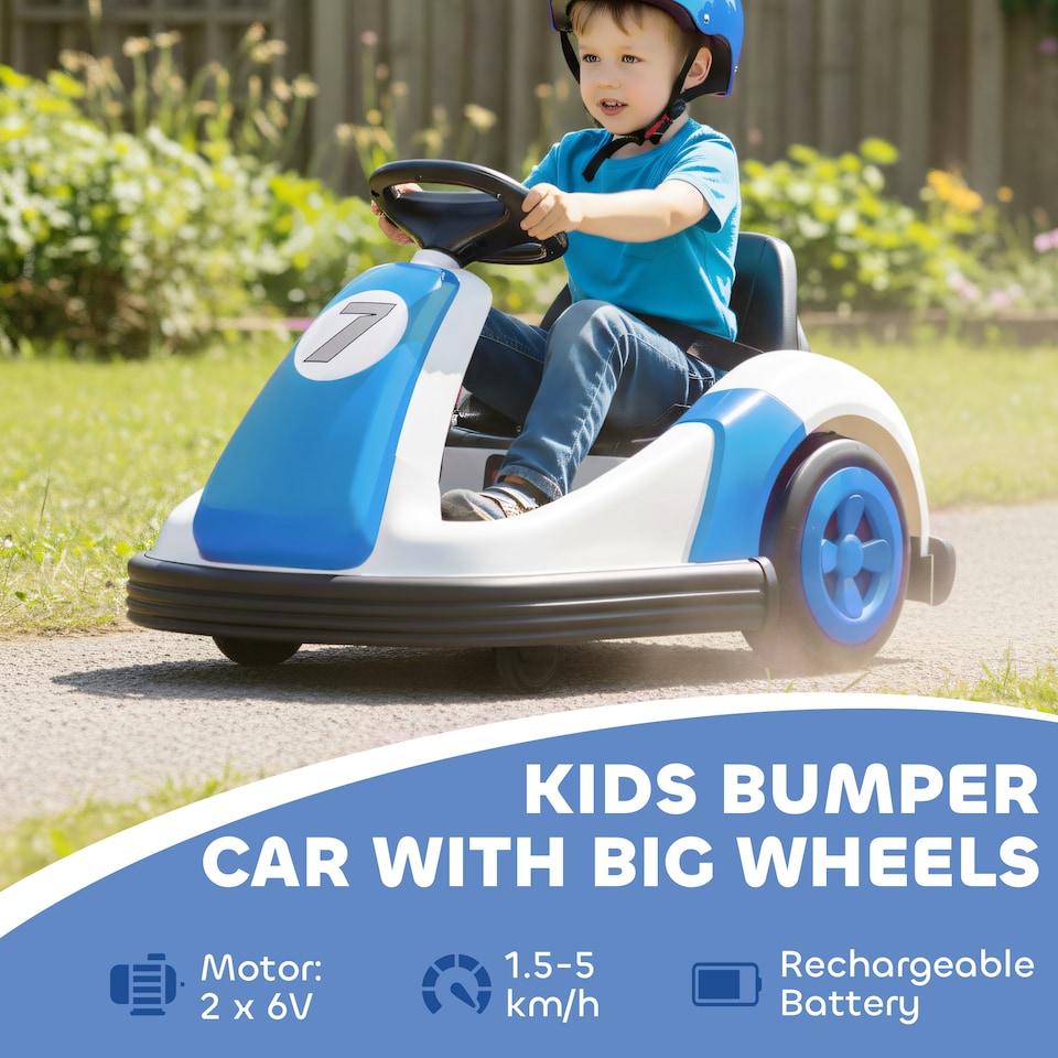 image 1 of AIYAPLAY Kids Bumper Car with 360-Degree Rotation Spin, Safety Belt, Blue