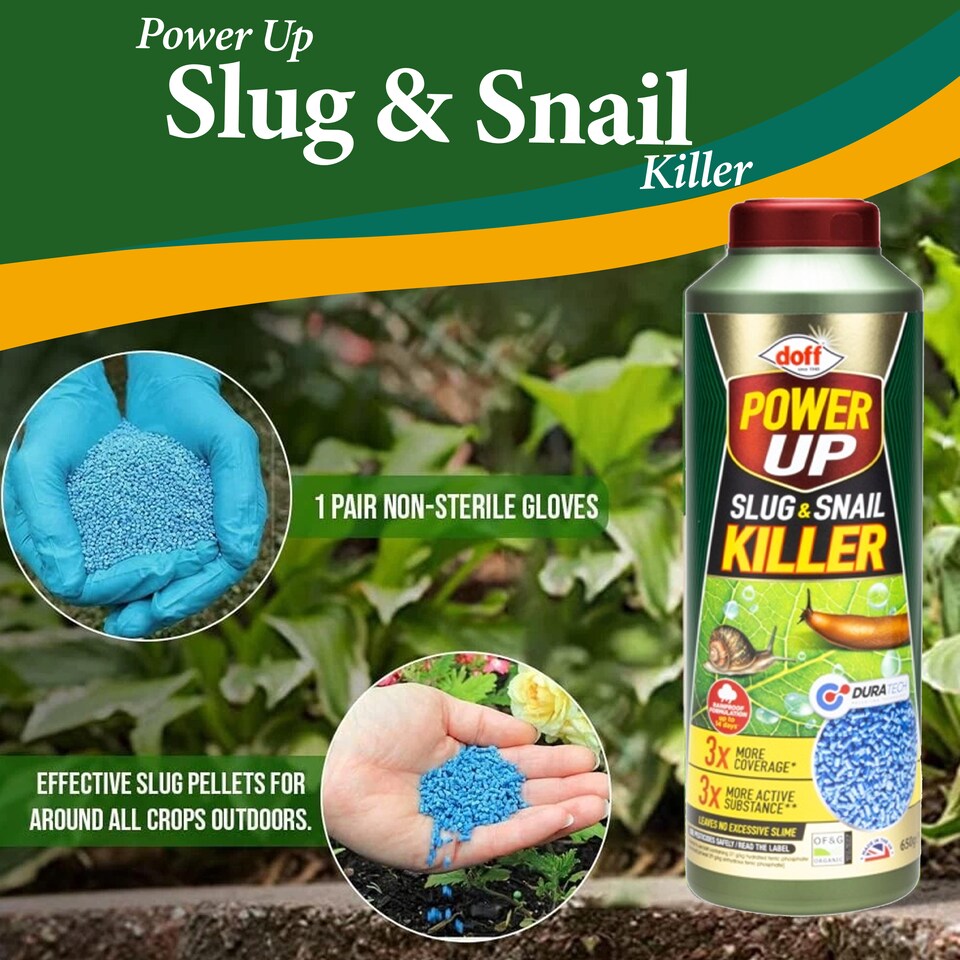 image 1 of Doff Power Up 650g Slug and Snail Killer 3 Times More Coverage Ferric Phosphate Formula Controls Slugs and Snails Easy to Use
