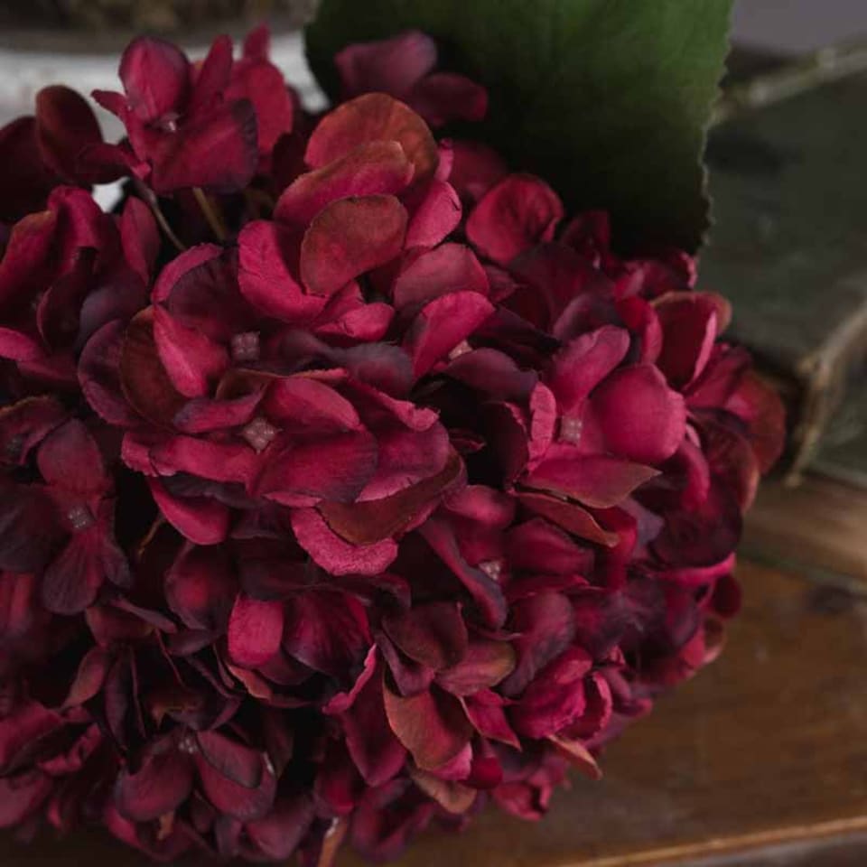 image 1 of Autumn Ruby Hydrangea Artificial Flower - Fabric/Plastic - L18 x W18 x H42 cm - Red - Single Stem