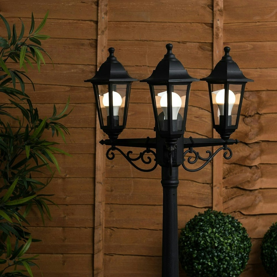 image 1 of ValueLights Mayfair 3 Way Black Outdoor Lamp Post Light