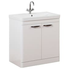 Bathroom 2-Door Floor Standing Vanity Unit with Basin 800mm Wide White 1 Tap Hole - White Gloss - Brassware Not Included | White | White | 1