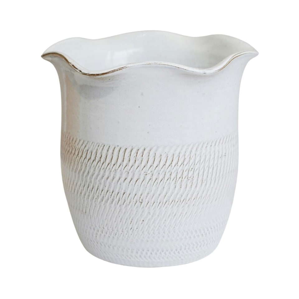 image 1 of Camellia Scalloped Edge Planter White