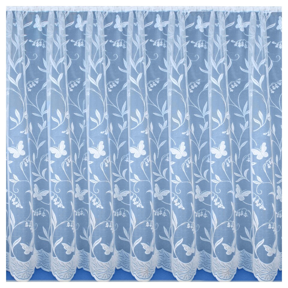 image 1 of Hawaii White Floral Net Panel 5 M x 137 cm Contemporary Trailing Leaf Design with Butterflies Pre Cut Net Panel