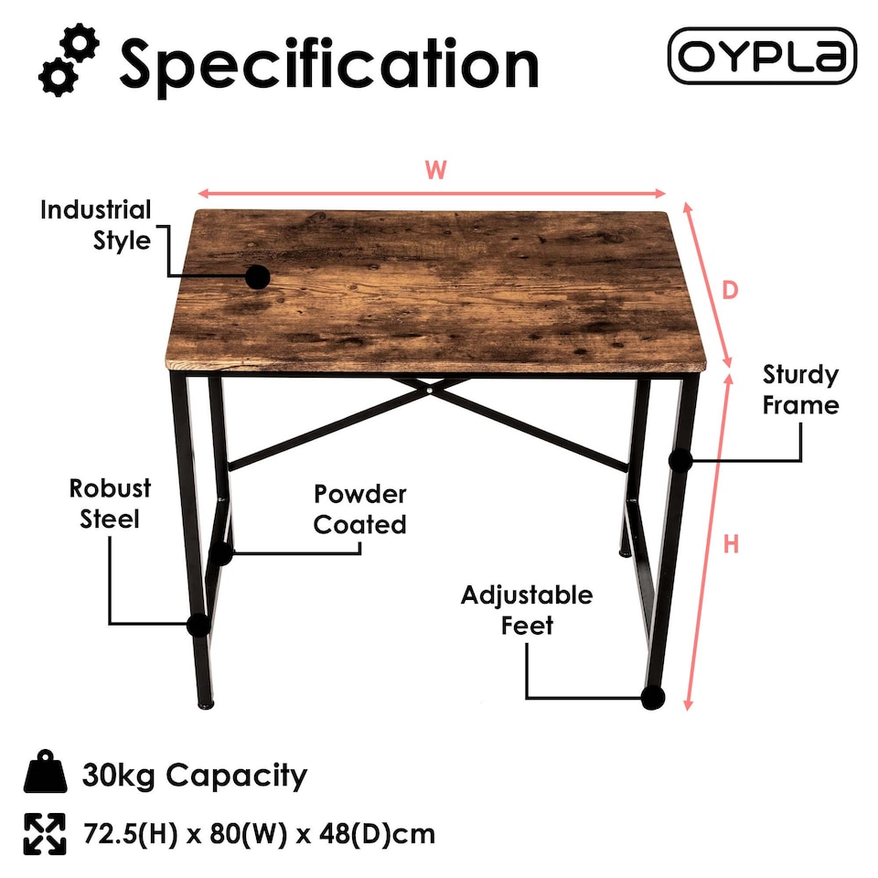 image 1 of 80cm Heavy Duty Industrial Writing Computer Desk Home Office Worktop Table | Brown