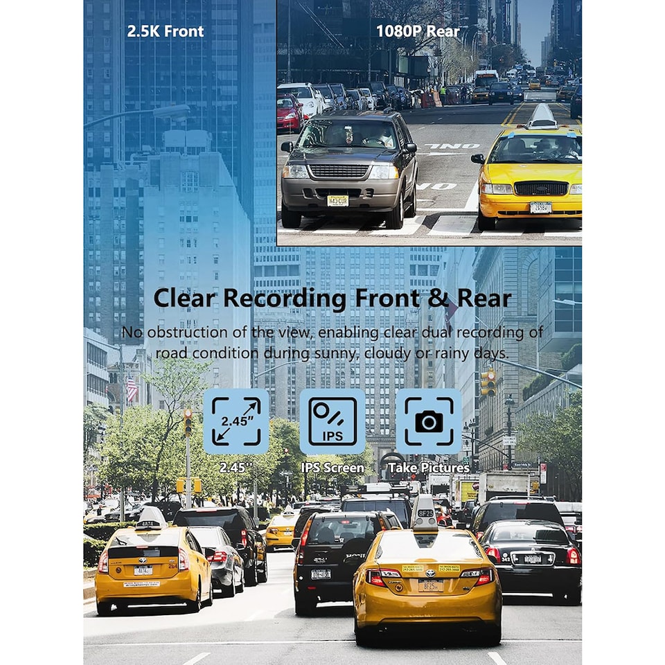 image 1 of Orskey Q5 Dash Camera with Rear Camera Black