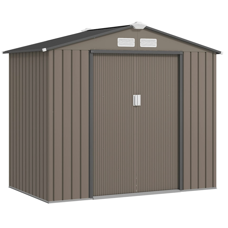 image 1 of Outsunny 7 x 4ft Garden Shed Storage with Foundation Kit and Vents, Brown