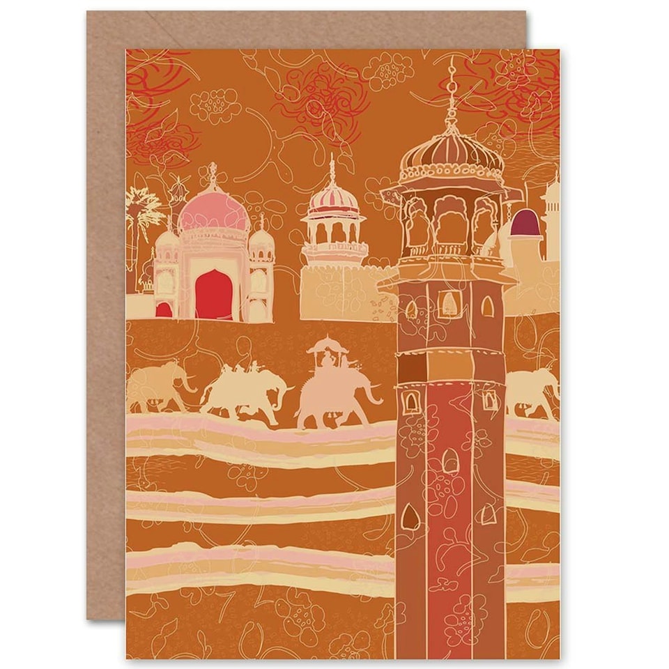 image 1 of Jaipur India Abstract Cityscape Elephant Festival Greeting Card