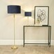 image 2 of ValueLights Maggie Gold Metal Candlestick Slim Table Lamp with Navy Blue Velvet Drum Lamp Shade Gold