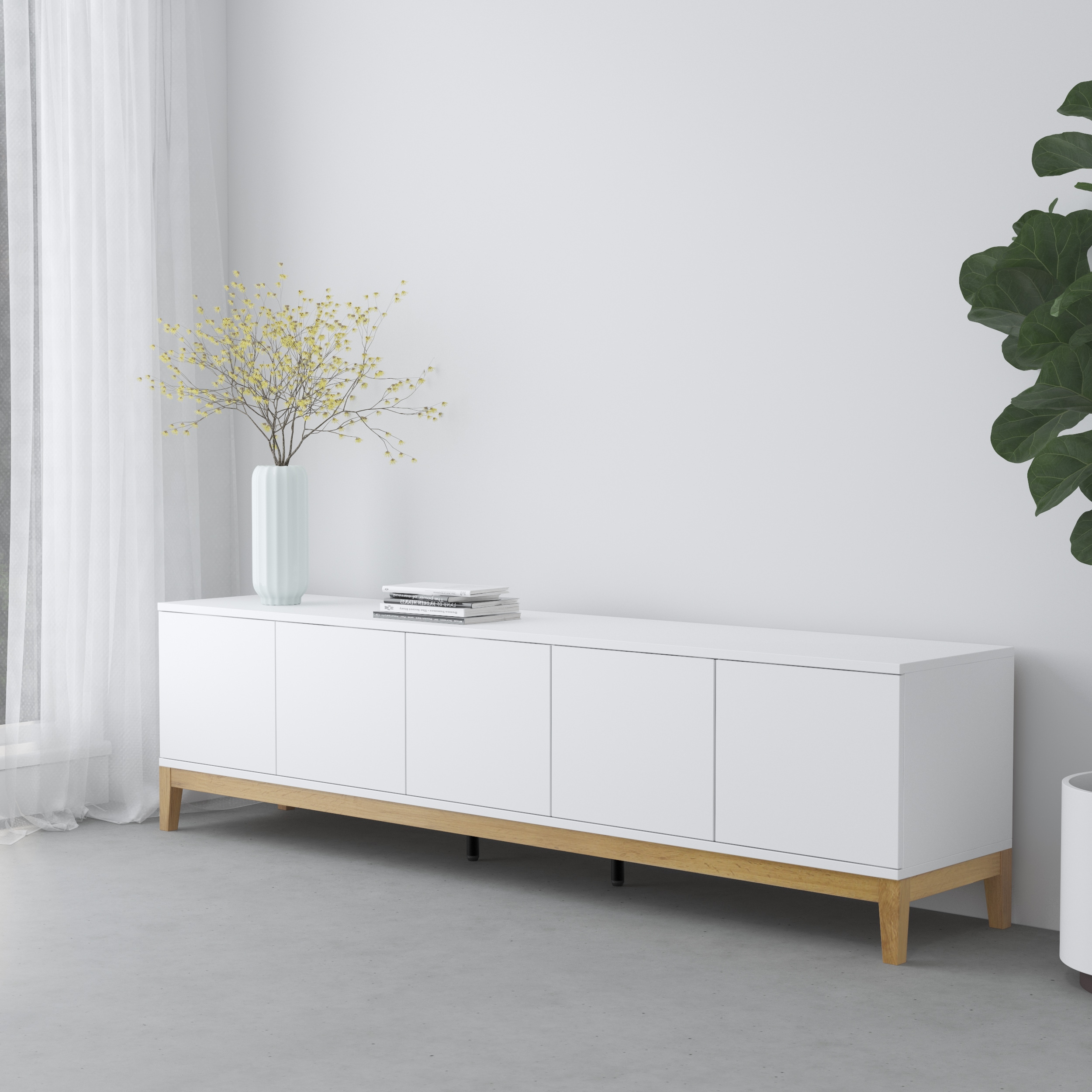 Dorel Home Pelle TV Stand 5D WhiteWotan Oak, White